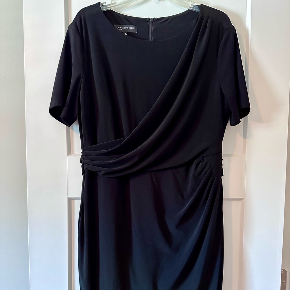 Jones New York Black Draped Short Sleeve Dress Size 16